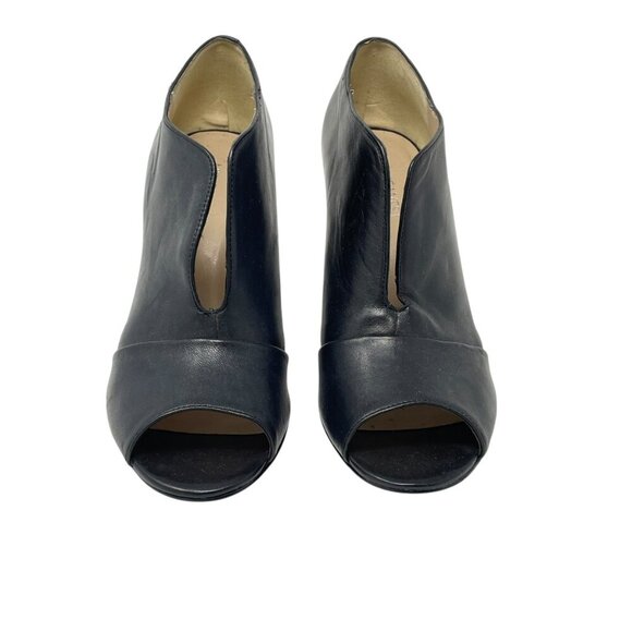 Nine West Black Leather Peep Toe High Heel Booties Size 8 1/2 Baddie Moto Rocker - Picture 2 of 9